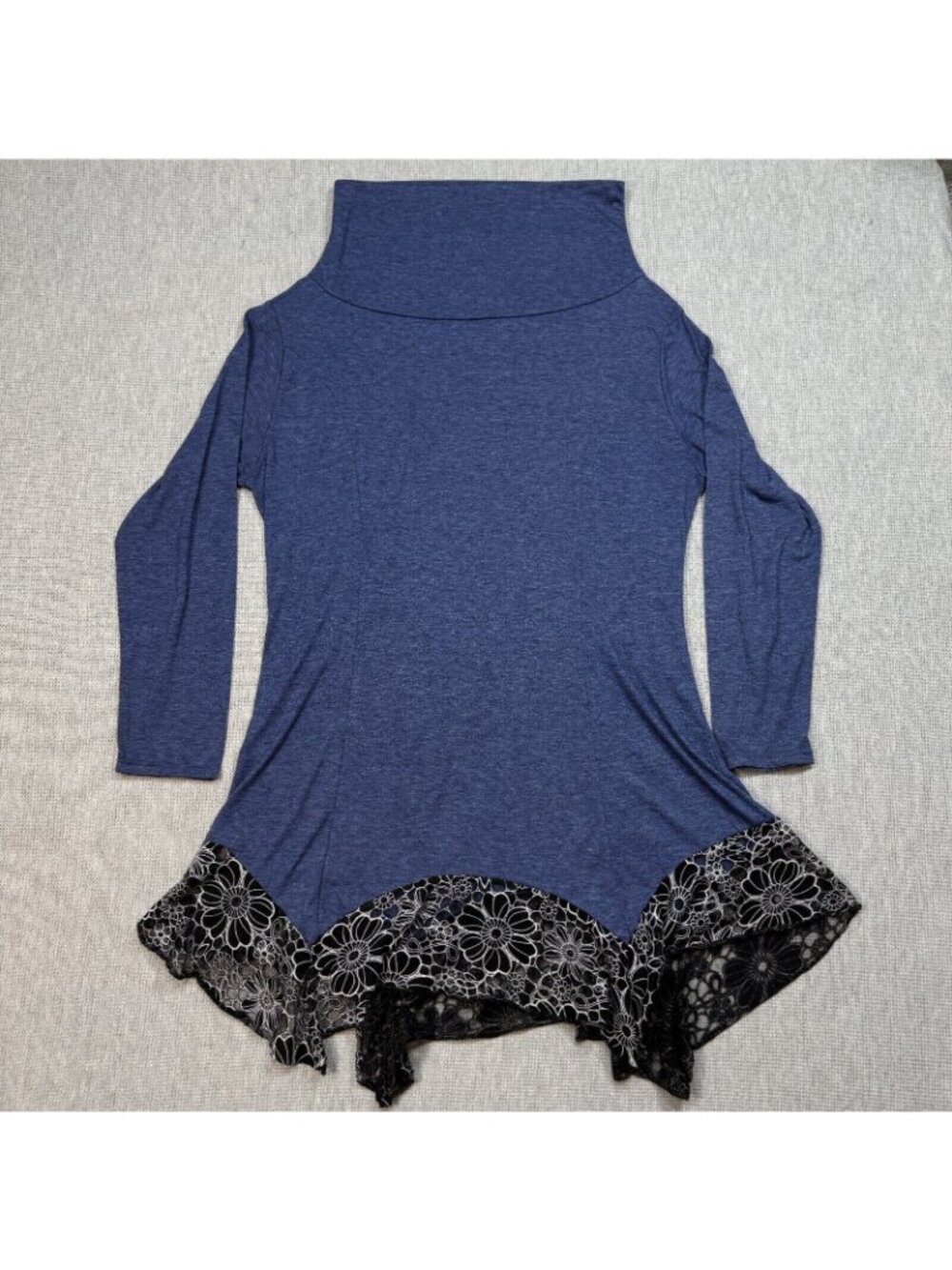 Rosegal Dress Asymmetrical Size 4X 22 Blue Heather Lace Trim Hem Long Sleeve - Picture 4 of 15